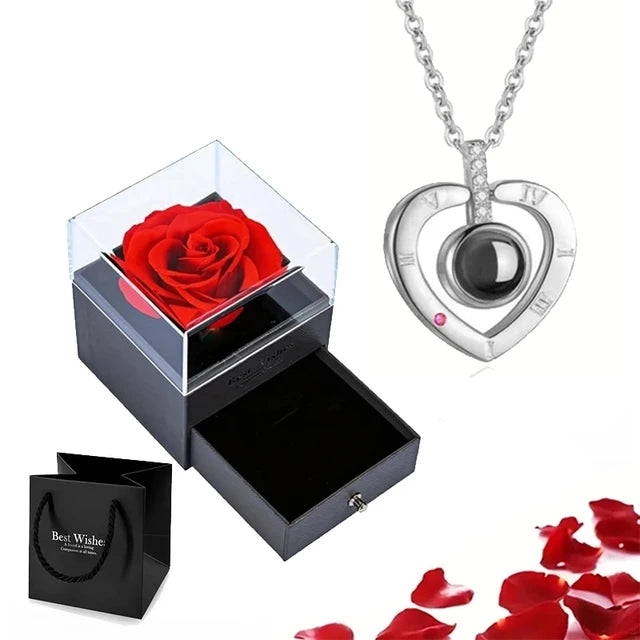 100 Languages I Love You Projection Necklace Set With Rose Gift Box