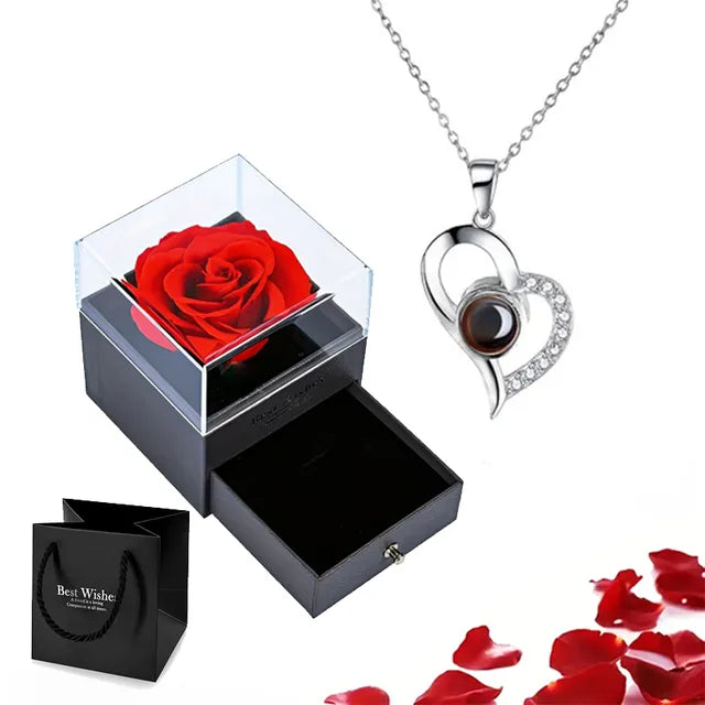 100 Languages I Love You Projection Necklace Set With Rose Gift Box