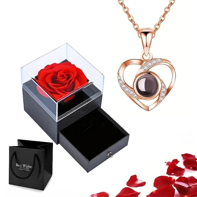 100 Languages I Love You Projection Necklace Set With Rose Gift Box