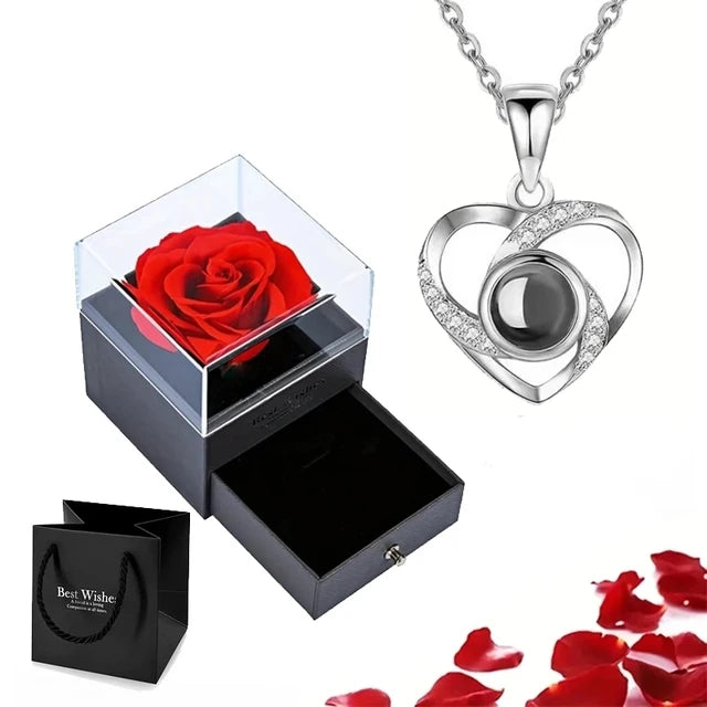 100 Languages I Love You Projection Necklace Set With Rose Gift Box