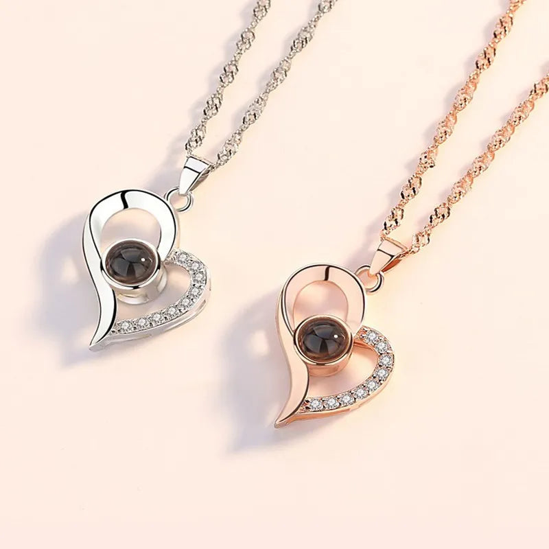 100 Languages I Love You Projection Necklace Set With Rose Gift Box