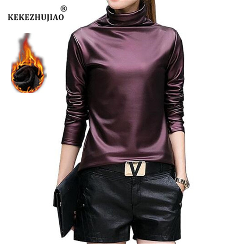 Womens Slim Warm Leather Tops