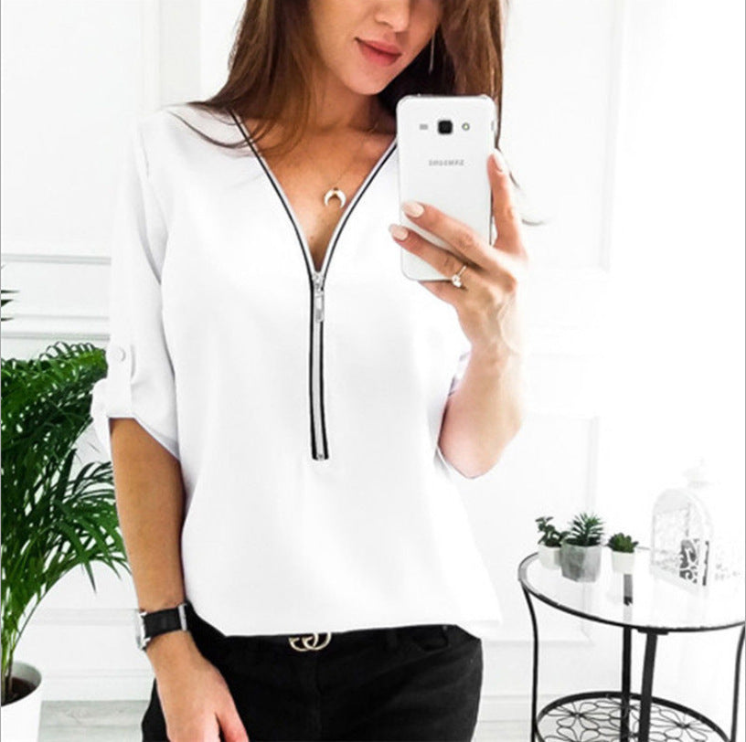 Cross-border European V-neck Shirt