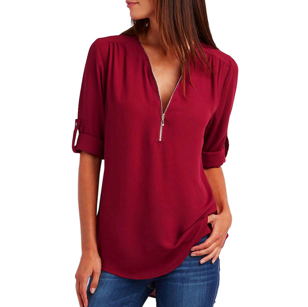 Cross-border European V-neck Shirt