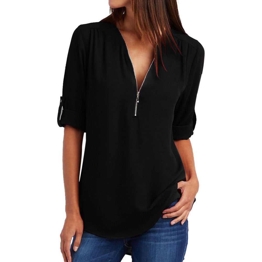 Cross-border European V-neck Shirt