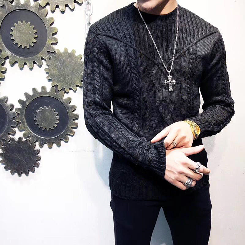 Men Solid Color Warm Jacquard Sweater