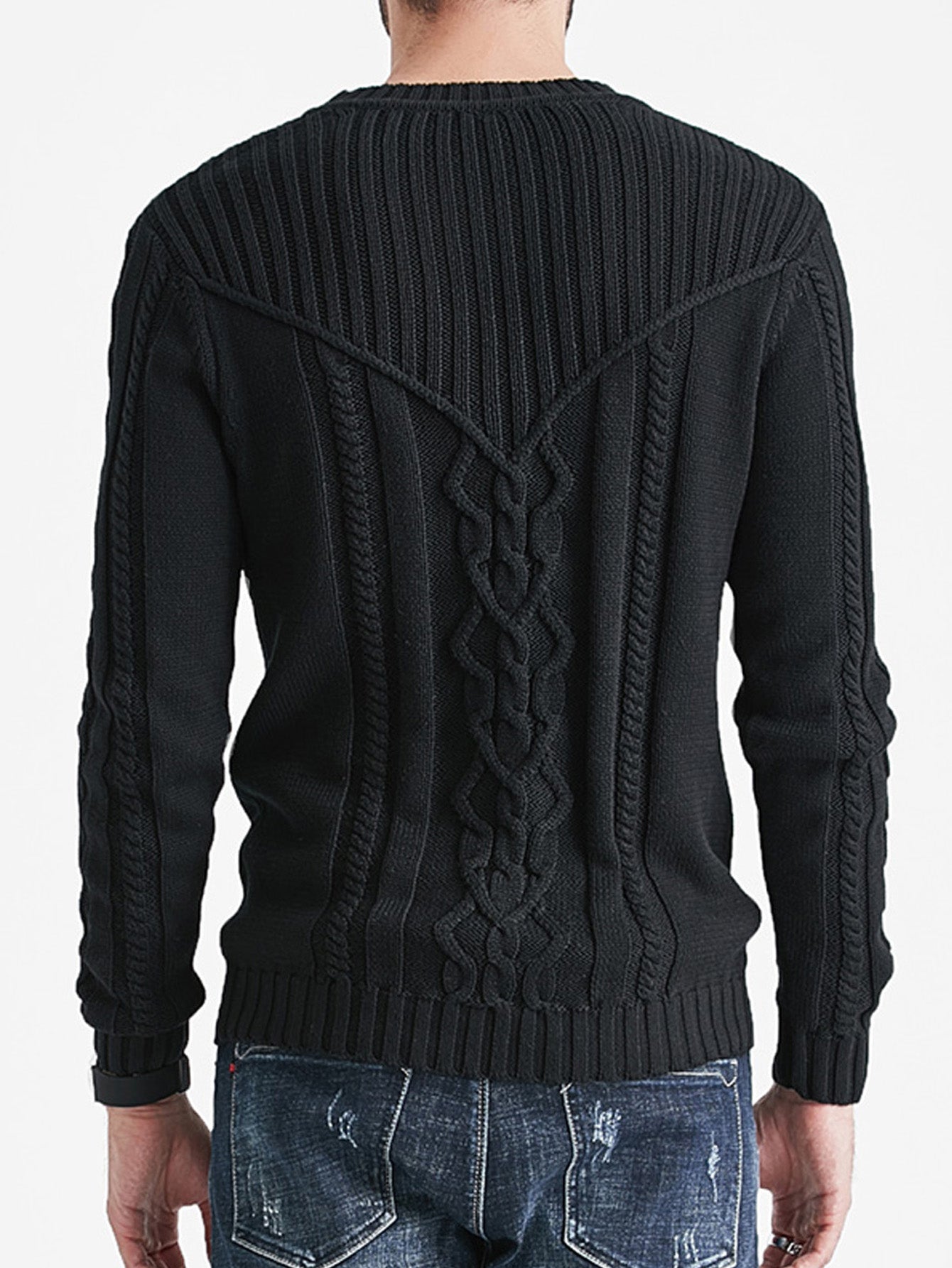 Men Solid Color Warm Jacquard Sweater