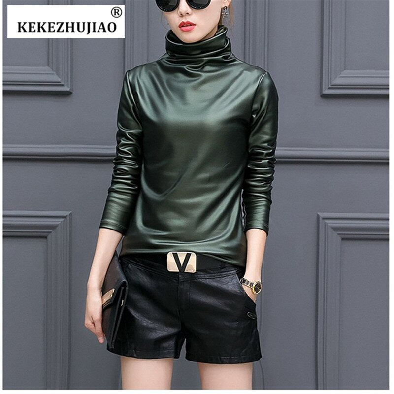 Womens Slim Warm Leather Tops