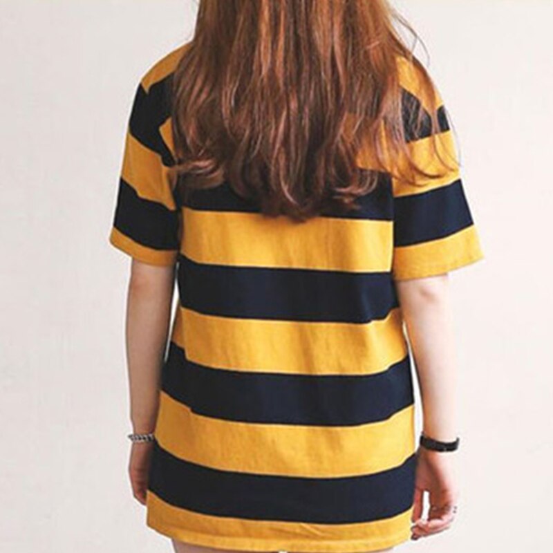 Korean Girl Yellow & Black Striped Tees