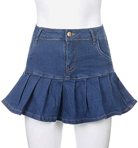 Ladies Denim Mini Pleated Skirt