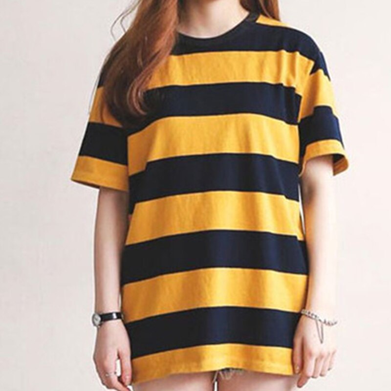 Korean Girl Yellow & Black Striped Tees