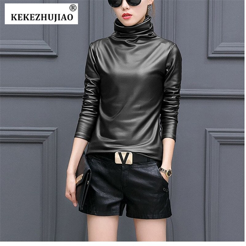 Womens Slim Warm Leather Tops