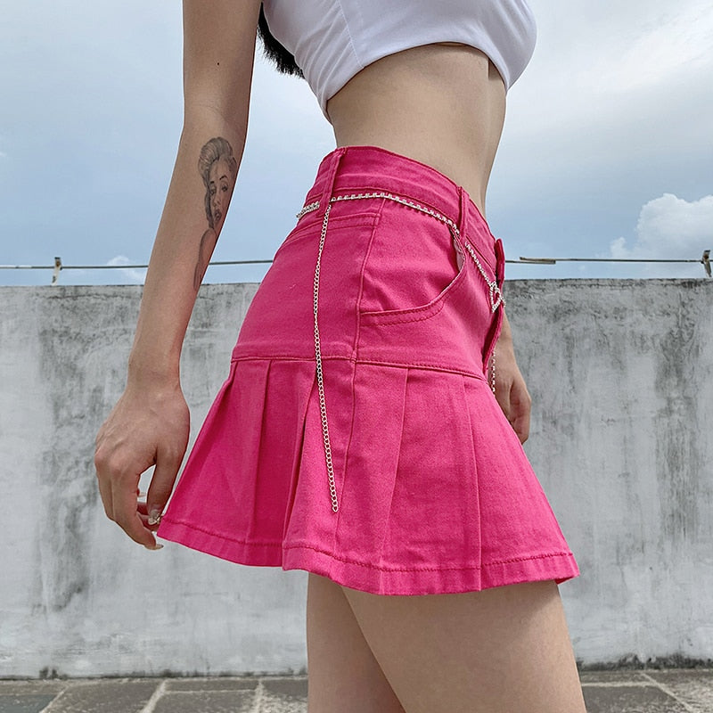 Ladies Denim Mini Pleated Skirt