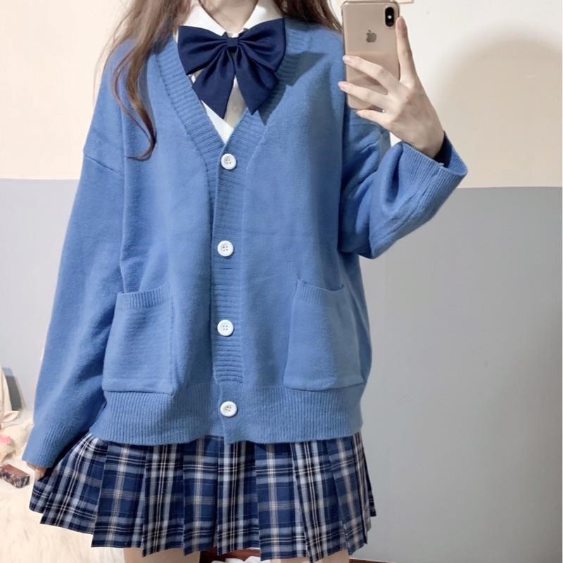 Japan School V-neck Cotton Knitted Sweater