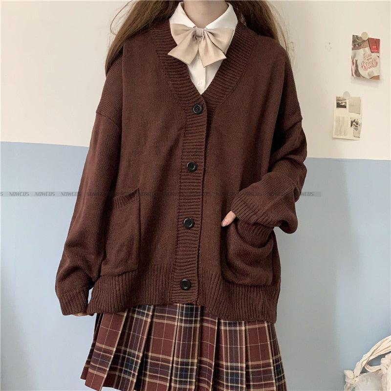 Japan School V-neck Cotton Knitted Sweater