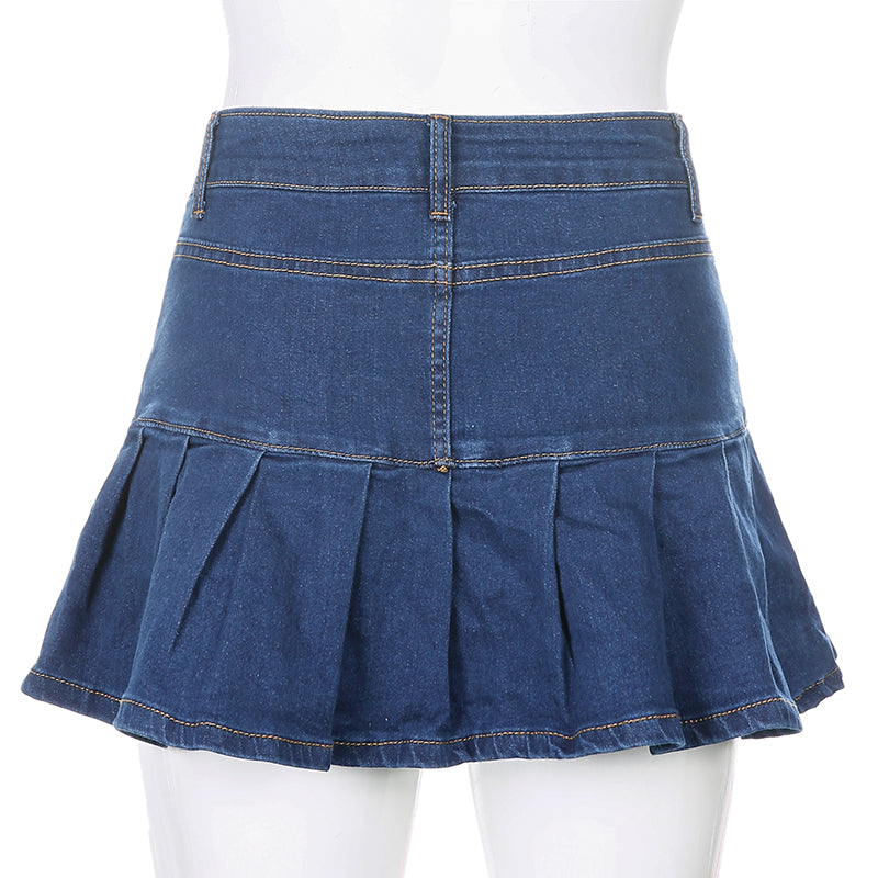 Ladies Denim Mini Pleated Skirt