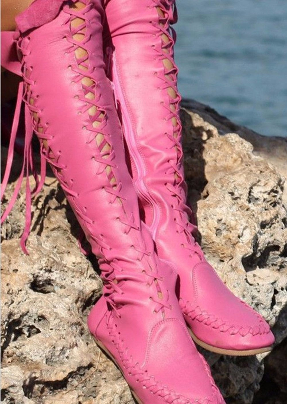 PU Lace-up Long Boots