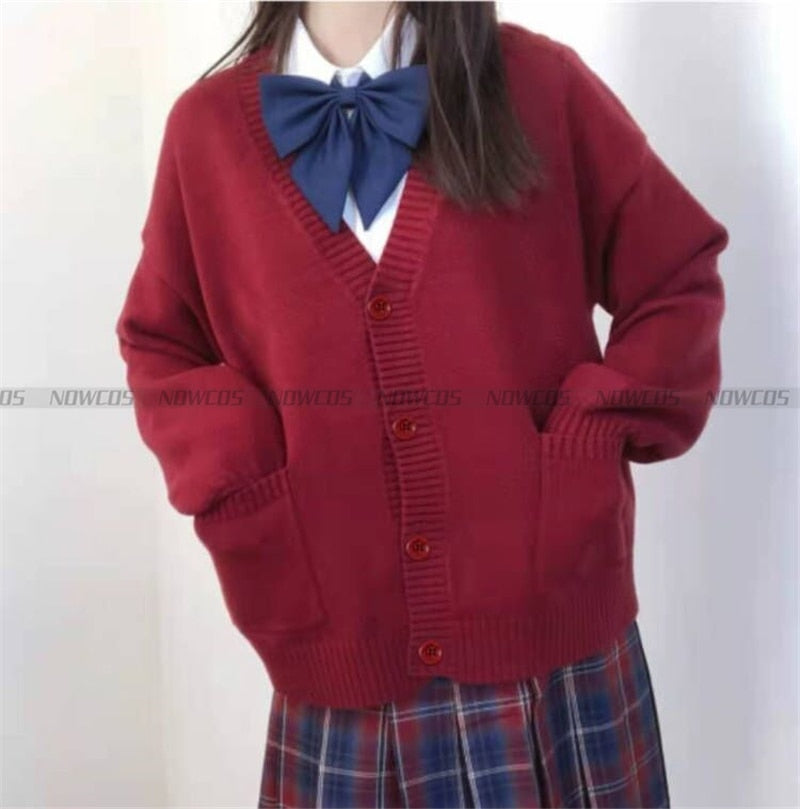 Japan School V-neck Cotton Knitted Sweater