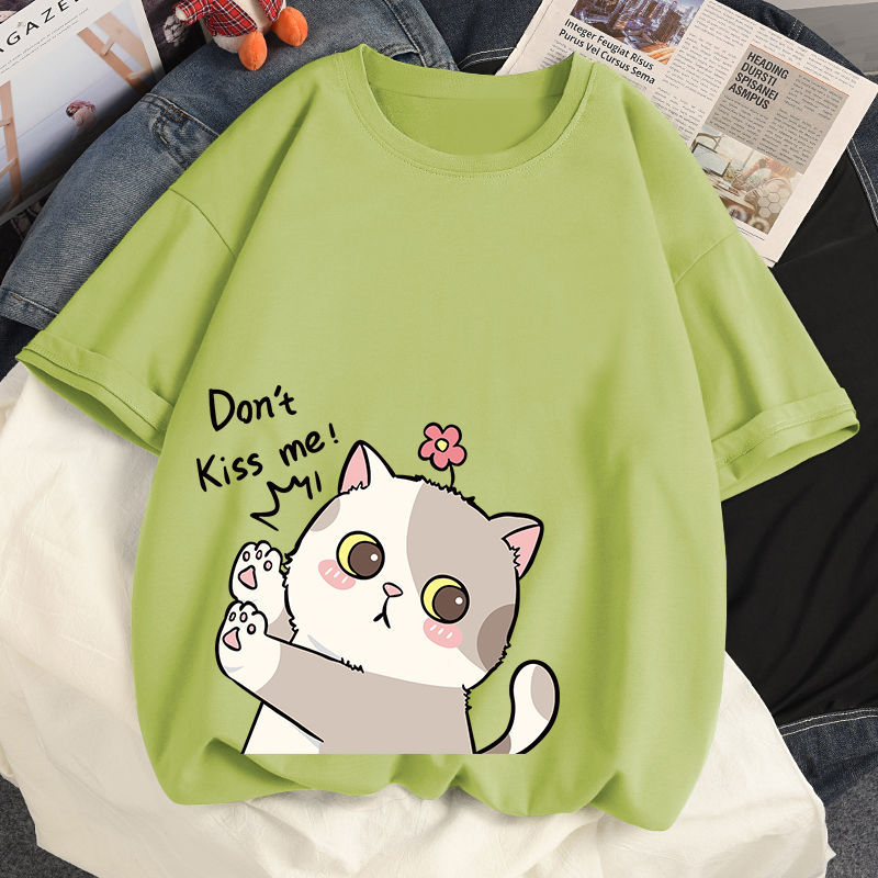 100% Cotton Harajuku Kawaii No Kissing Cat T-shirts