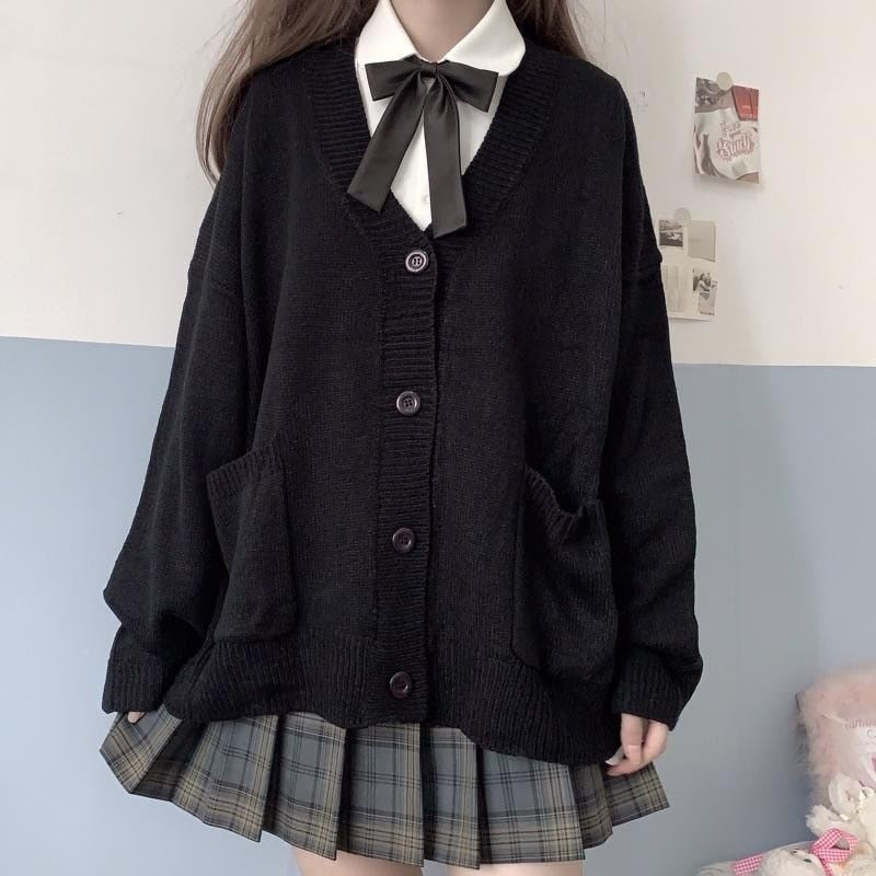 Japan School V-neck Cotton Knitted Sweater