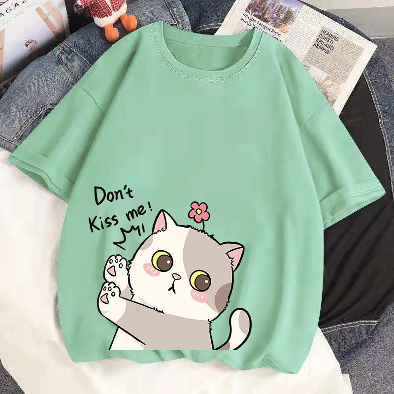 100% Cotton Harajuku Kawaii No Kissing Cat T-shirts