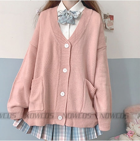 Japan School V-neck Cotton Knitted Sweater