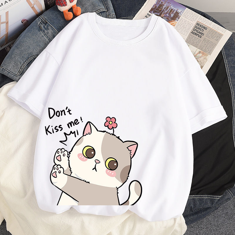 100% Cotton Harajuku Kawaii No Kissing Cat T-shirts