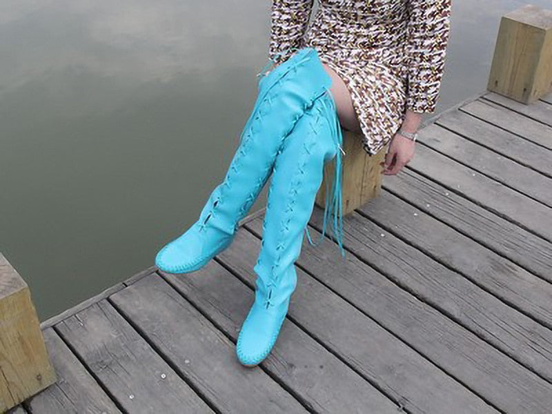 PU Lace-up Long Boots