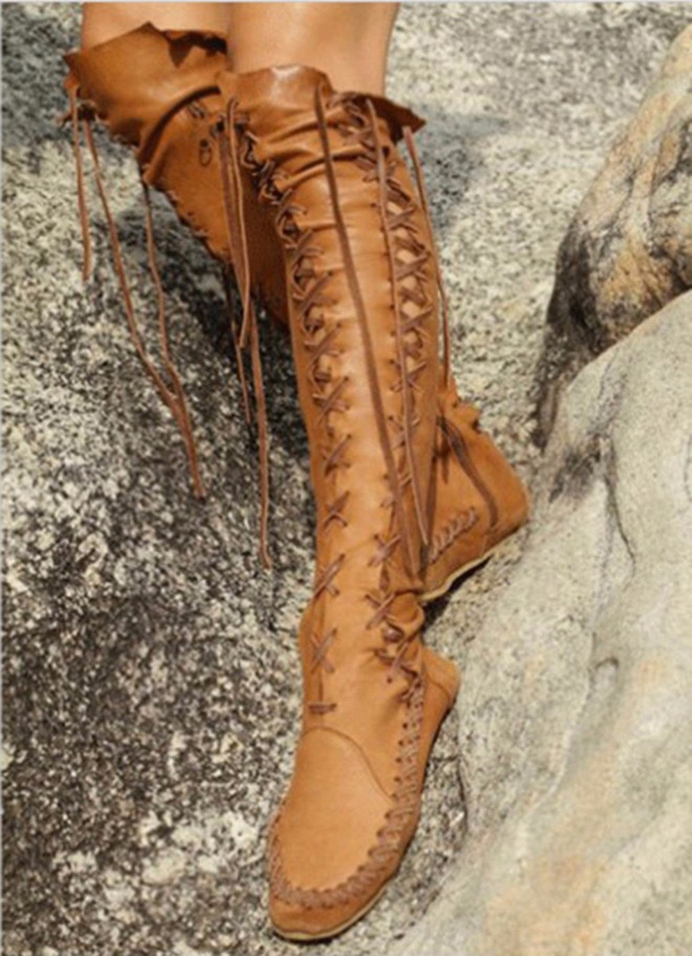 PU Lace-up Long Boots