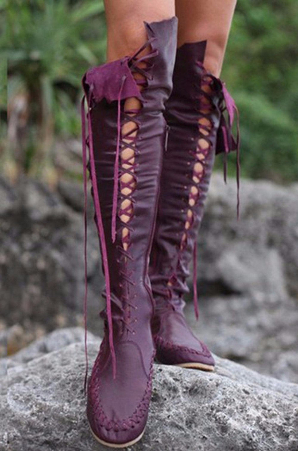 PU Lace-up Long Boots