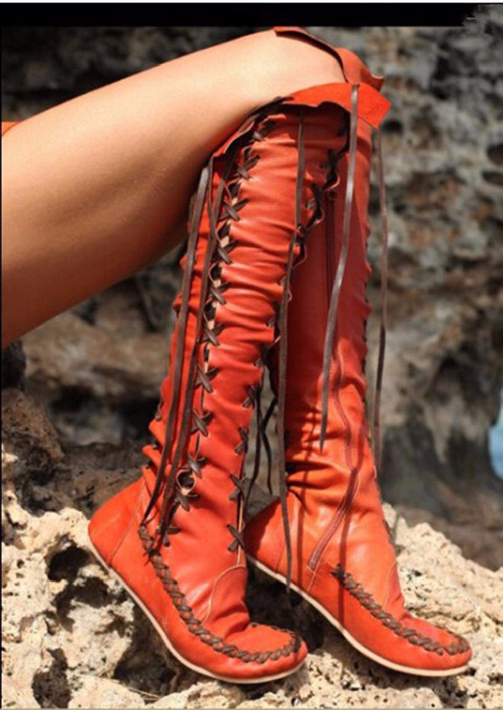 PU Lace-up Long Boots