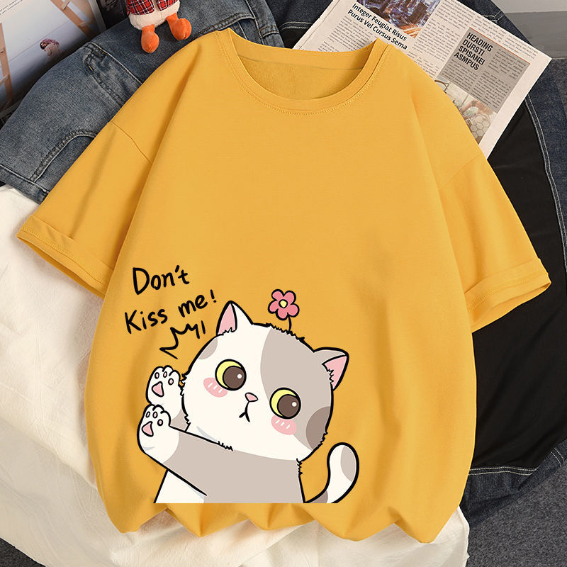 100% Cotton Harajuku Kawaii No Kissing Cat T-shirts