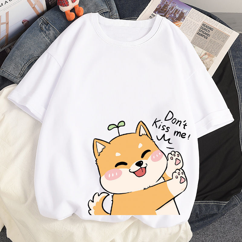 100% Cotton Harajuku Kawaii No Kissing Dog T-shirts