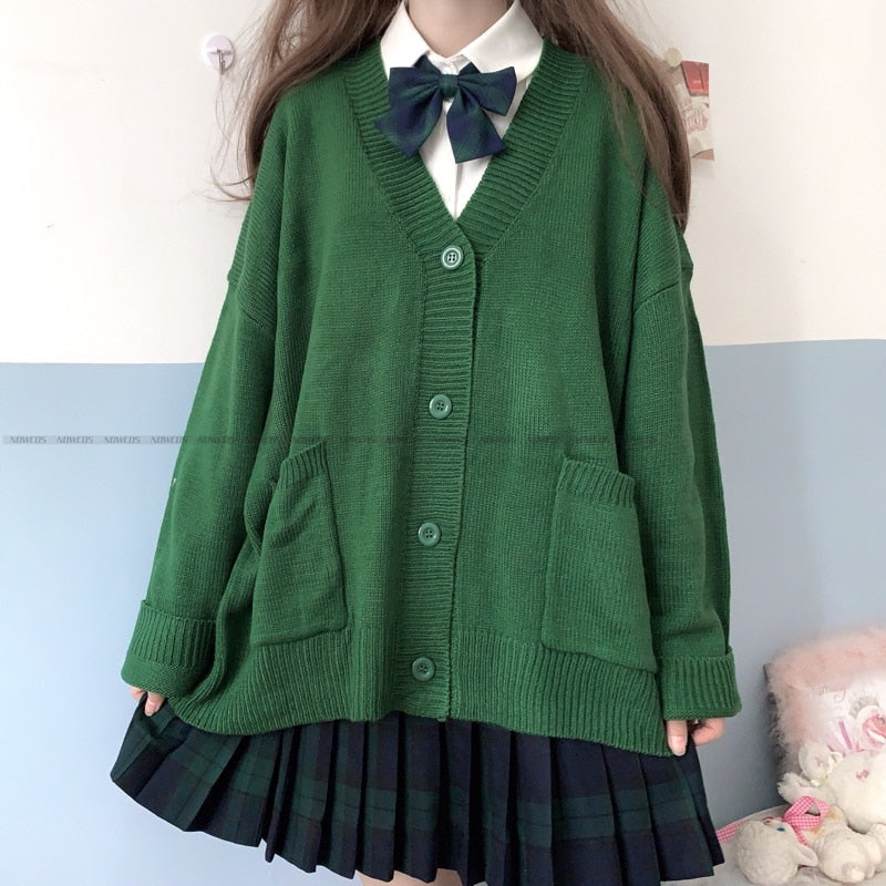 Japan School V-neck Cotton Knitted Sweater