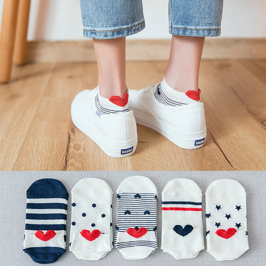 5 Pairs Cotton Women Boat Pack Cartoon Socks