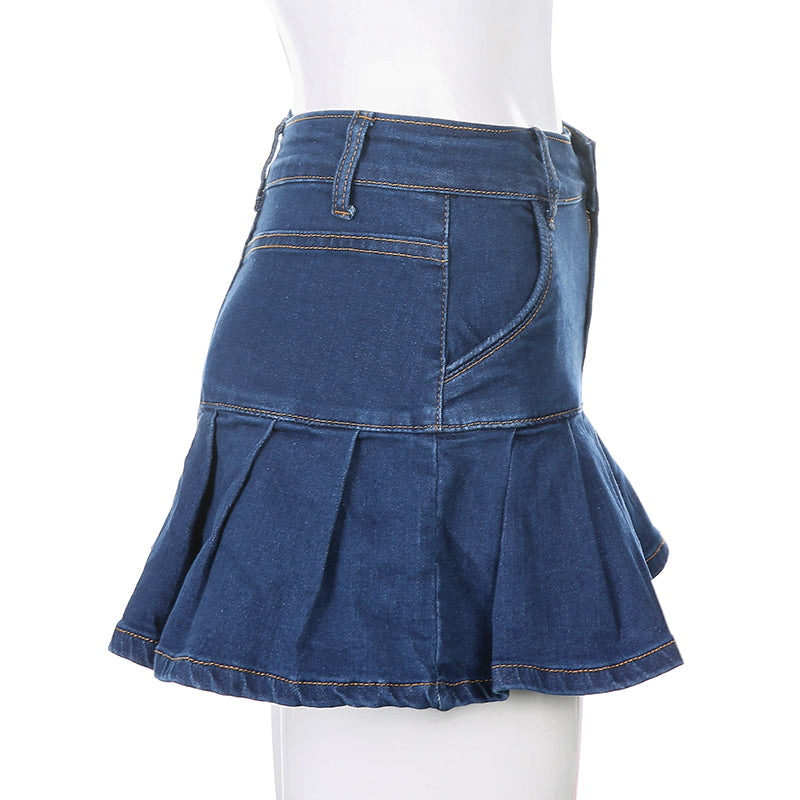 Ladies Denim Mini Pleated Skirt