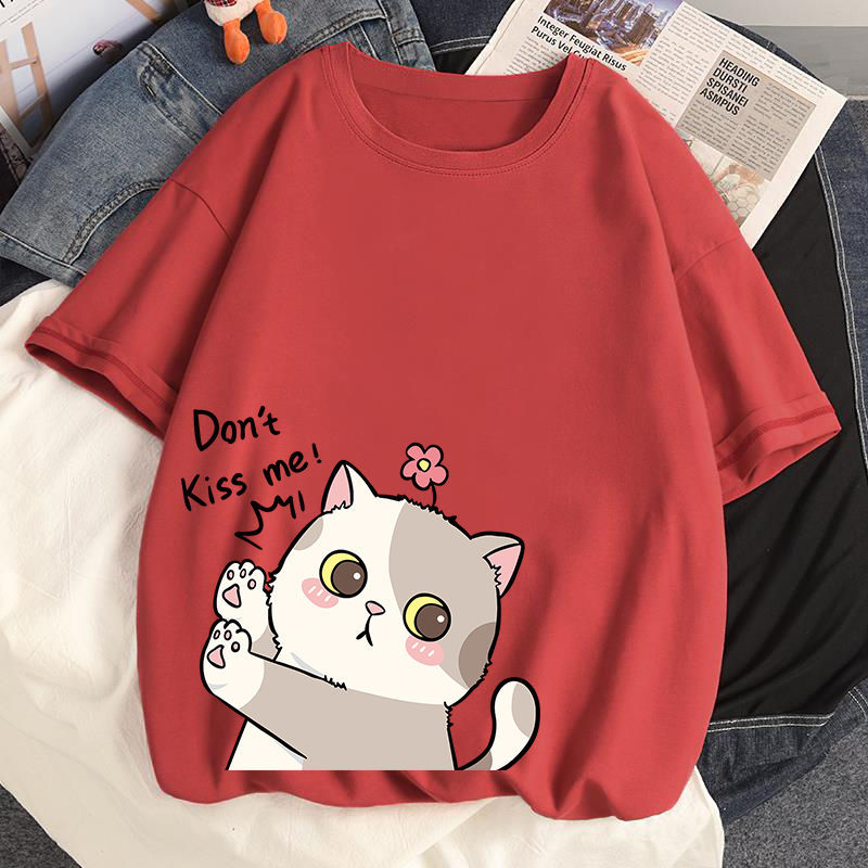 100% Cotton Harajuku Kawaii No Kissing Cat T-shirts