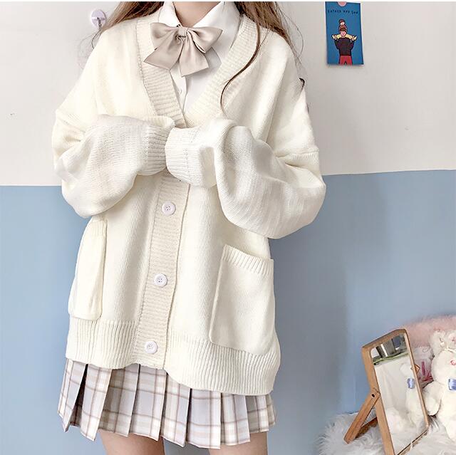 Japan School V-neck Cotton Knitted Sweater