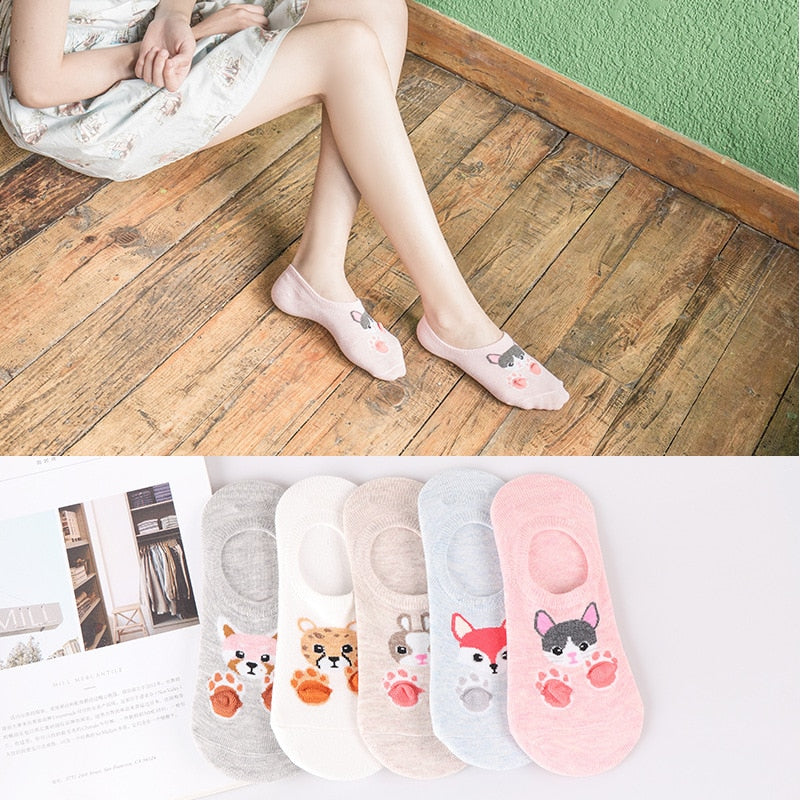 5 Pairs Cotton Women Boat Pack Cartoon Socks