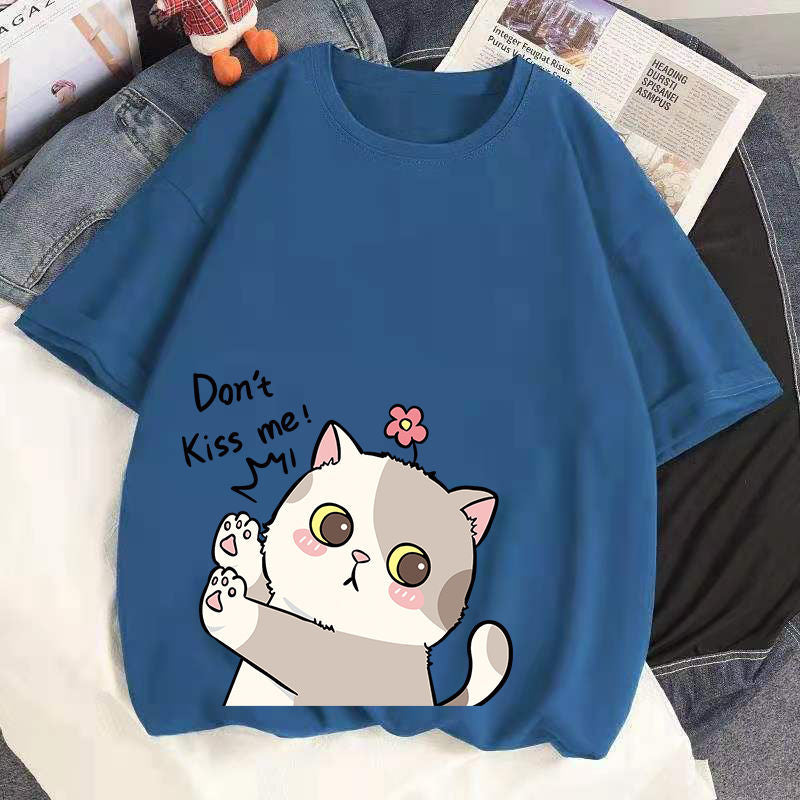 100% Cotton Harajuku Kawaii No Kissing Cat T-shirts