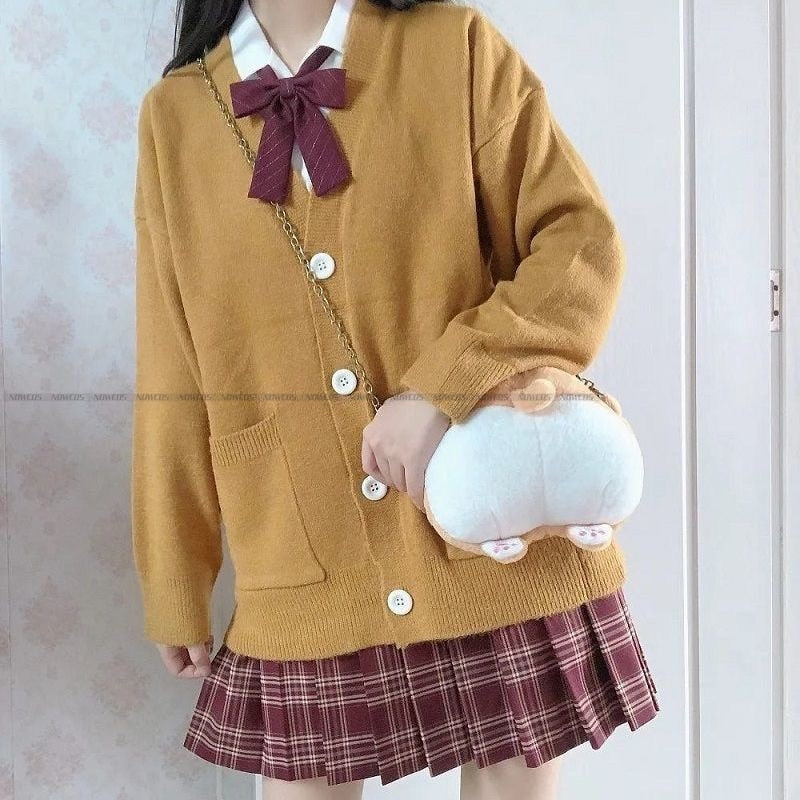 Japan School V-neck Cotton Knitted Sweater