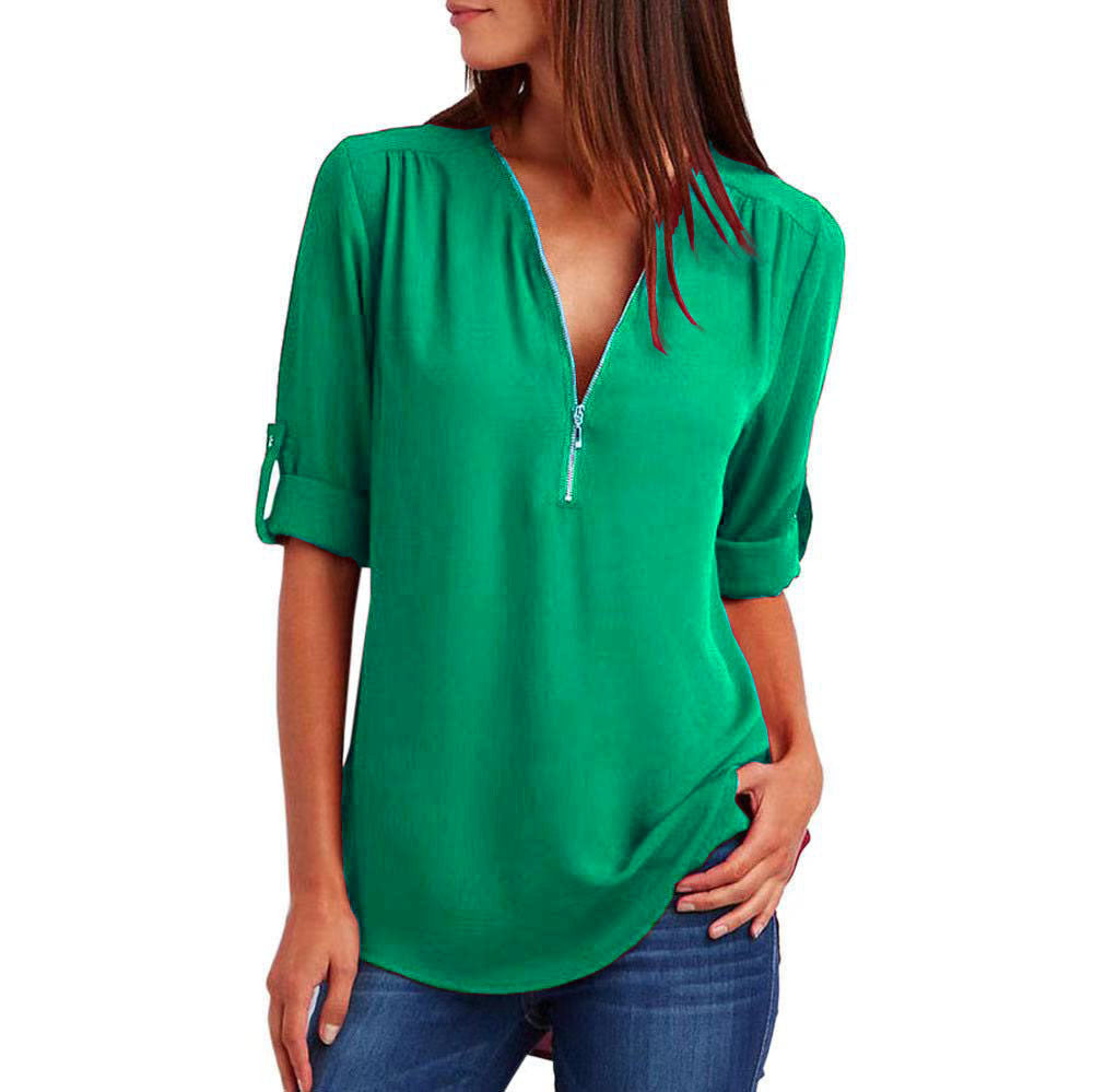 Cross-border European V-neck Shirt