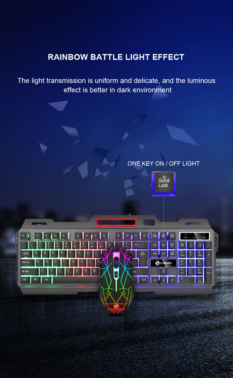 T19 Metal Luminous USB Wired Keyboard and Mouse Set