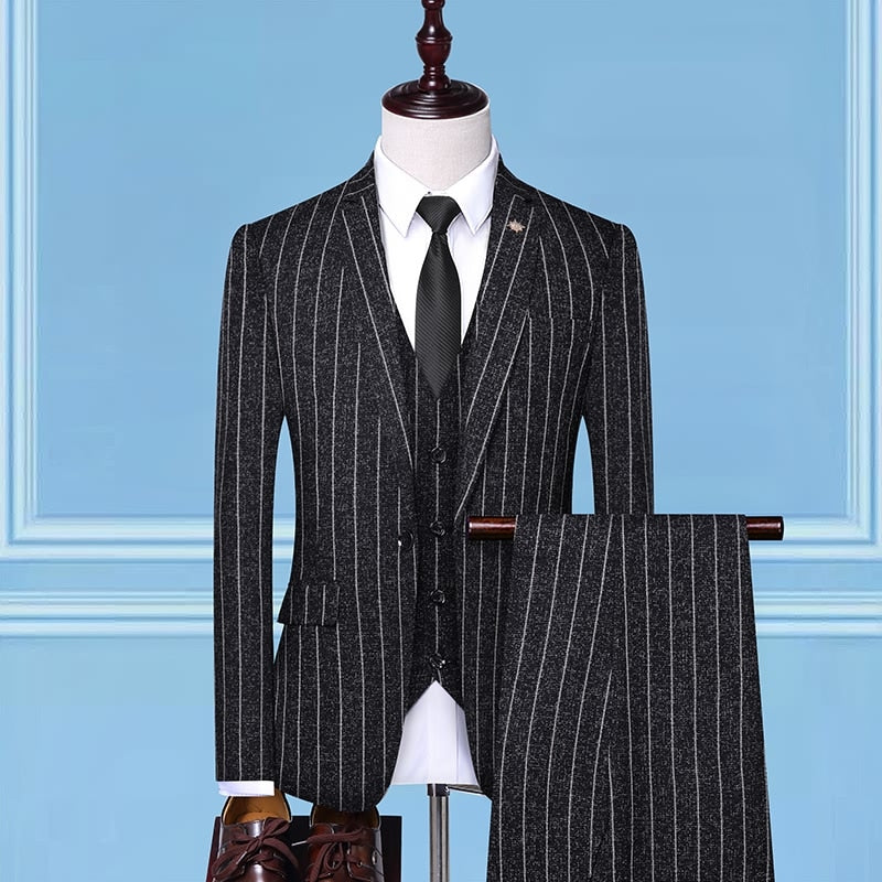 British Style Men Business Formal Vest Blazer Pants 3 Pieces Set