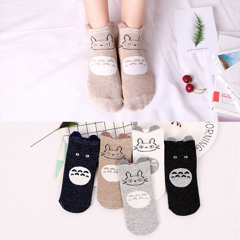 5 Pairs Cotton Women Boat Pack Cartoon Socks