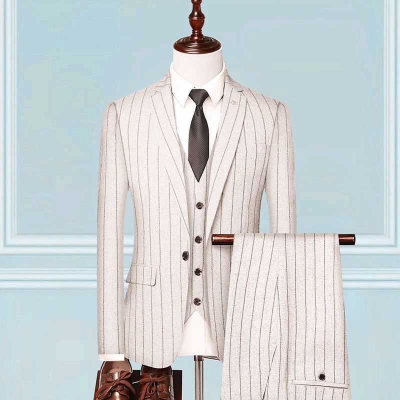 British Style Men Business Formal Vest Blazer Pants 3 Pieces Set