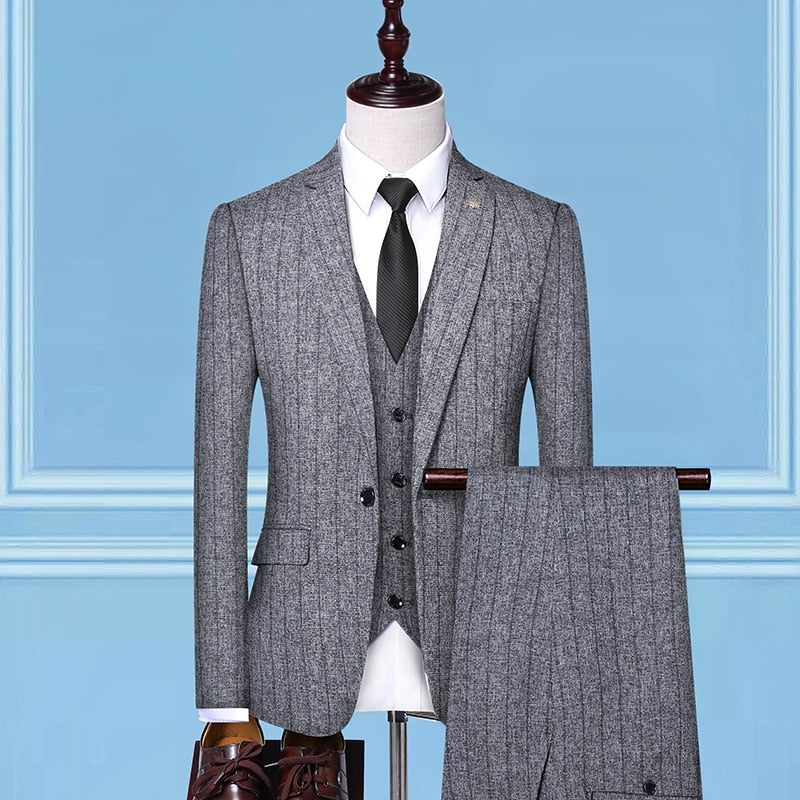 British Style Men Business Formal Vest Blazer Pants 3 Pieces Set