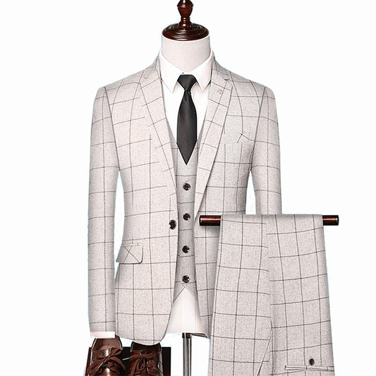 British Style Men Business Formal Vest Blazer Pants 3 Pieces Set
