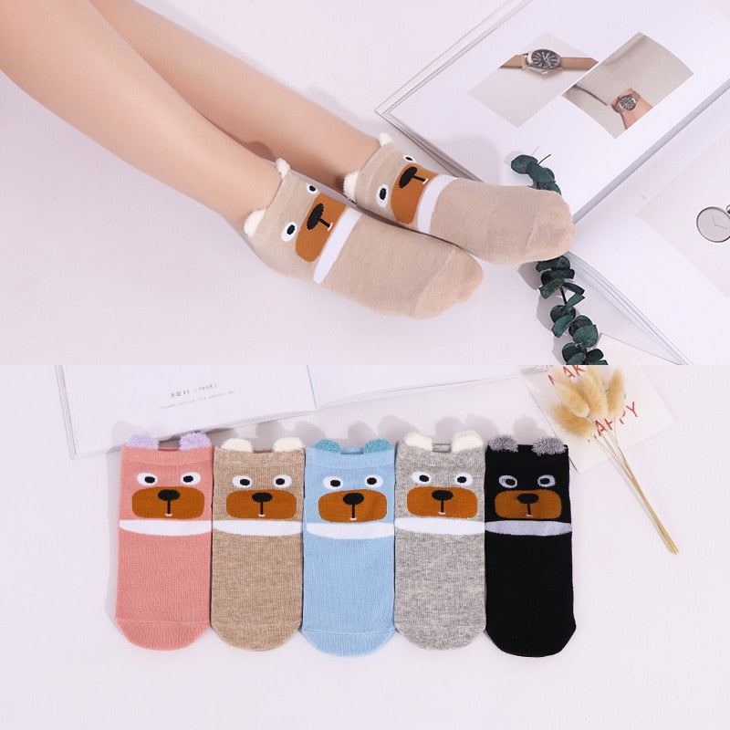 5 Pairs Cotton Women Boat Pack Cartoon Socks