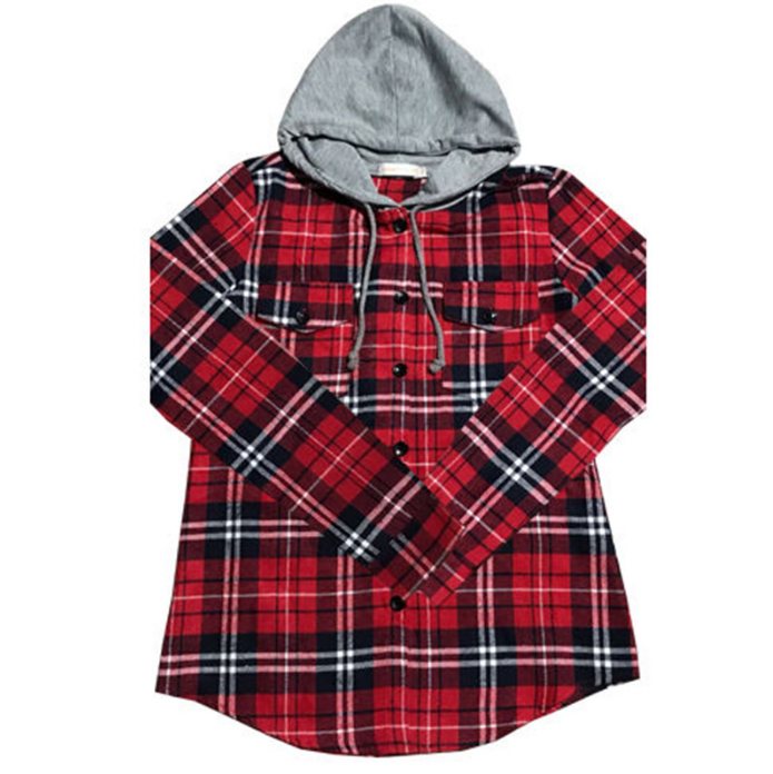 Fashion Long-sleeved Plaid Hooded Shirt